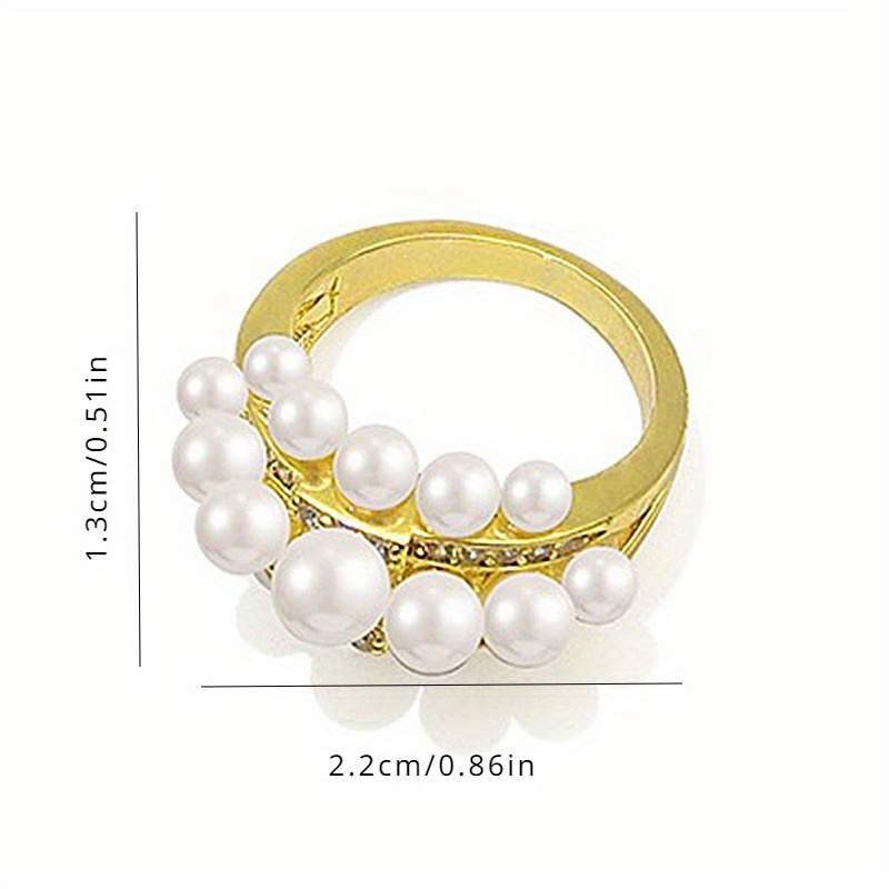 Faux Pearl Ring Zircon Adjustable Open Ring Party Jewelry Christmas Gift